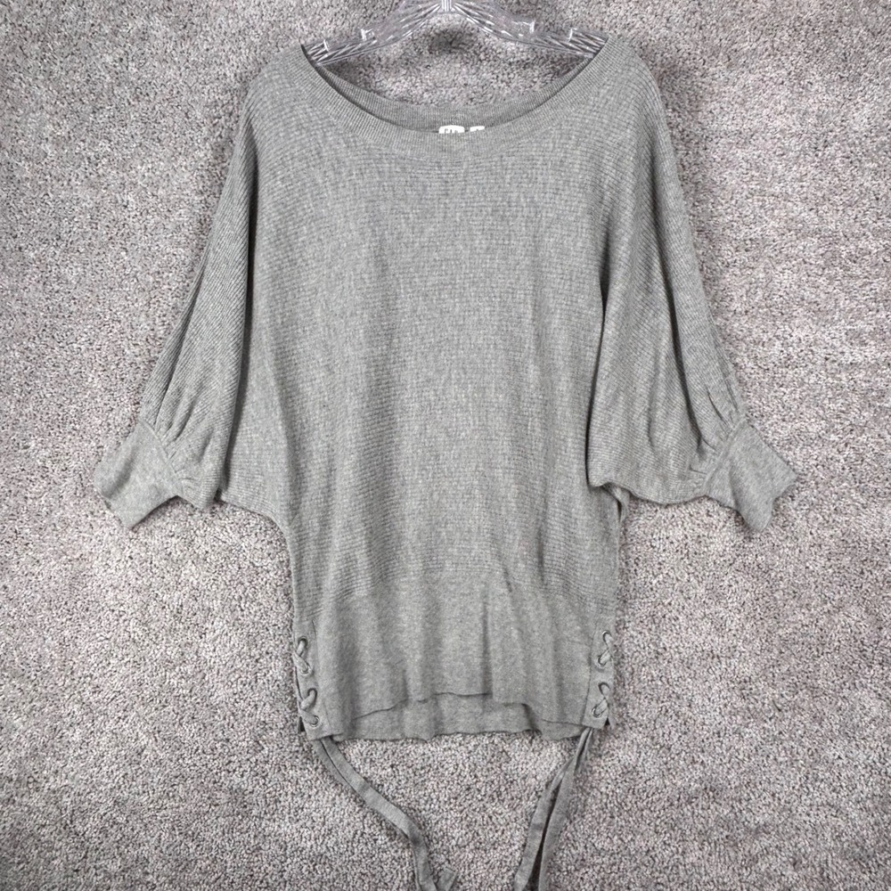 GAP Gray Silk Blend Ribbed Batwing Dolman Sleeve Sweater Lace Up Sides Medium